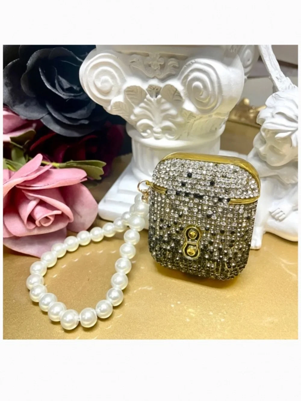 2 items.AirPods 1/2/pro1 Rhinestone gradient bling case with pearl chain